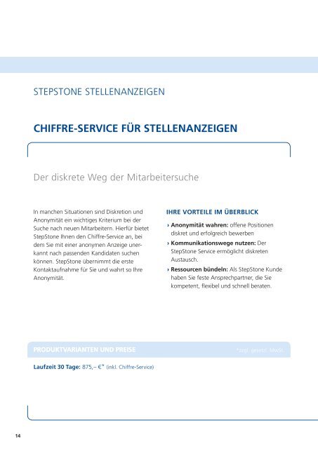 StepStone Preisliste 2013