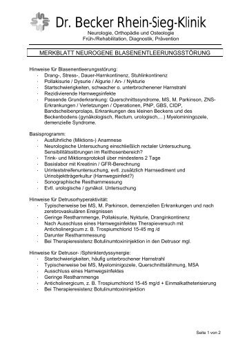 Neuro-Urologie - Dr. Becker Klinikgruppe