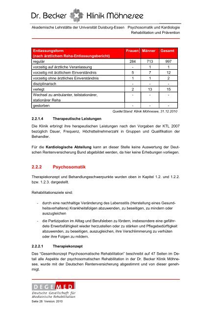 Qualitätsbericht DEGEMED - Dr. Becker Klinikgruppe