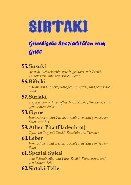 Griechische Spezialitäten/Grill oder mit Soße - Restaurant Sirtaki in ...
