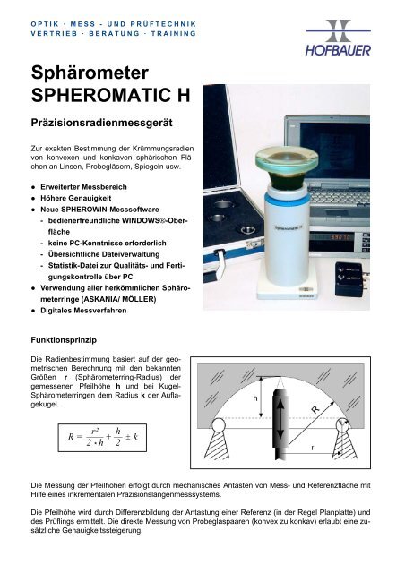Sphärometer SPHEROMATIC H - Hofbauer Optik