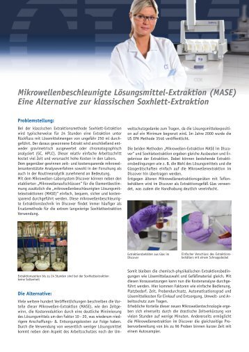 Produktflyer Discover zur Mikrowellen-Extraktion MASE - CEM GmbH