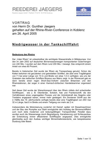 Niedrigwasser in der Tankschifffahrt - Reederei Jaegers GmbH