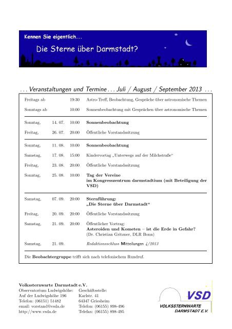 Astronomischer Kalender - Volkssternwarte