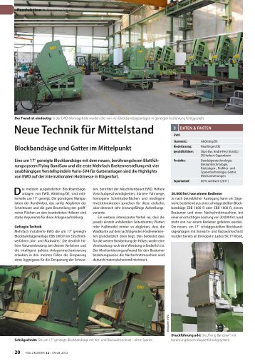 Neue Technik für Mittelstand Blockbandsäge und Gatter im ... - EWD