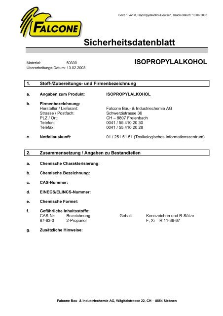 isopropylalkohol - Falcone Bau- & Industriechemie AG