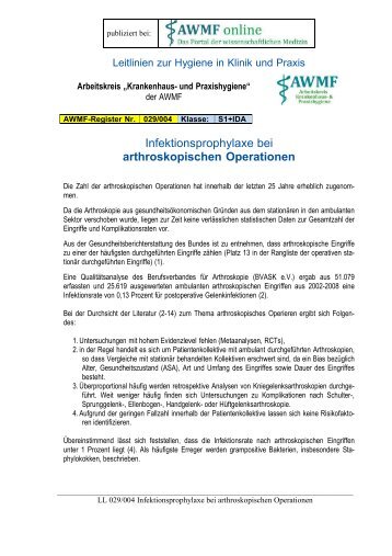 Infektionsprophylaxe bei arthroskopischen Operationen - AWMF