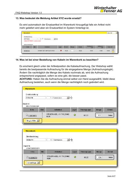 FAQ Webshop - Winterhalter + Fenner AG