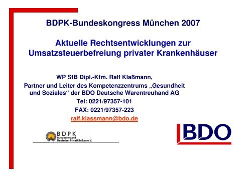 Diese für die Umsatzsteuerbefreiung privater ... - BDPK