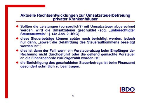 Diese für die Umsatzsteuerbefreiung privater ... - BDPK