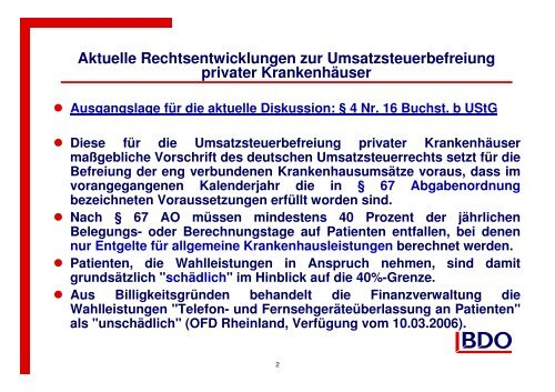 Diese für die Umsatzsteuerbefreiung privater ... - BDPK