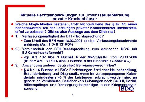 Diese für die Umsatzsteuerbefreiung privater ... - BDPK