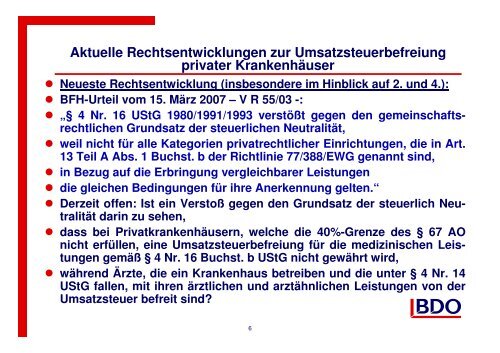 Diese für die Umsatzsteuerbefreiung privater ... - BDPK