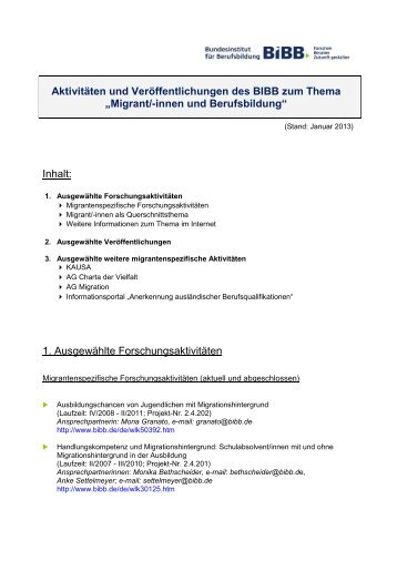 Forschungsaktivitäten und Veröffentlichungen des BIBB zum Thema