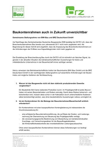 Baukontenrahmen auch in Zukunft unverzichtbar - BRZ Deutschland ...