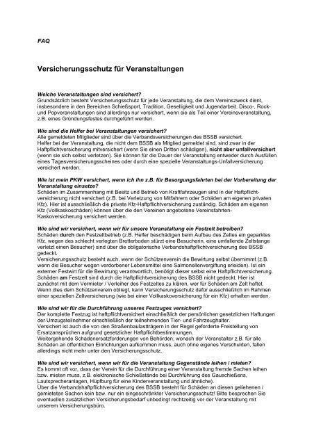 Versicherungsschutz für Veranstaltungen - BSSB