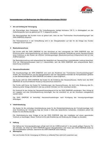 Bedingungen des Wärmeliefervertrages FW 92-D