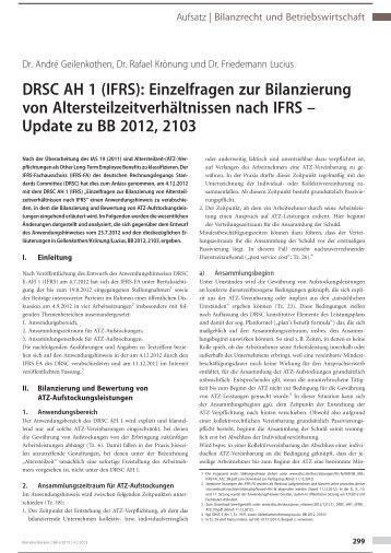 DRSC AH 1 (IFRS): Einzelfragen zur Bilanzierung von ... - Aon