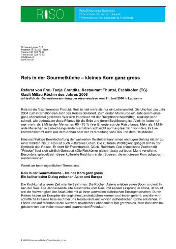 Referat von Frau Tanja Grandits, Restaurant Thurtal Eschikon (TG)