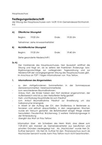 Niederschrift der Sitzung vom 14.09.2010 - Bestensee