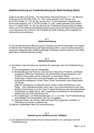 Gebührenordnung zur Friedhofsordnung der Stadt Homberg (Ohm)