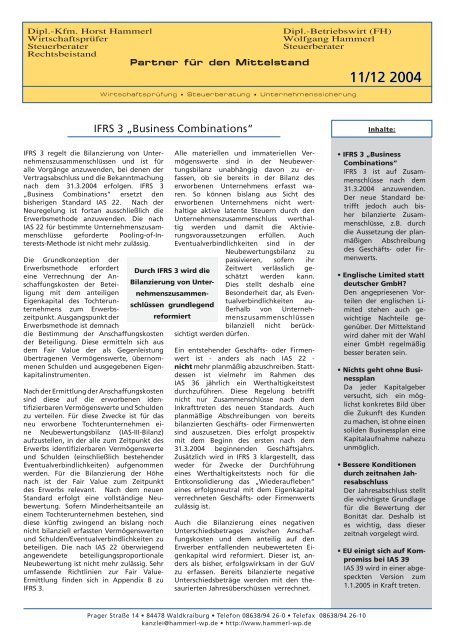 IFRS 3 „Business Combinations“ - bei der Kanzlei Dipl. - Kfm. Horst ...