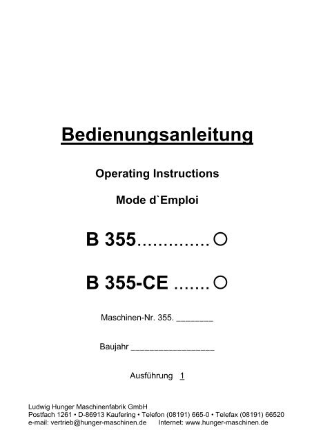 B 355-CE - Hunger Maschinen GmbH I Kaufering