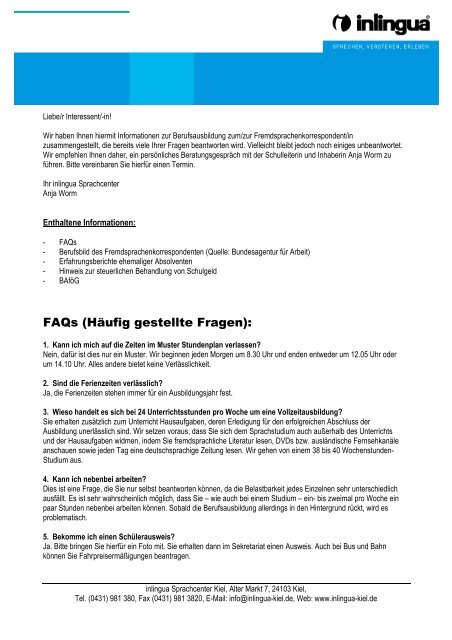 FAQs (Häufig gestellte Fragen): - inlingua Kiel