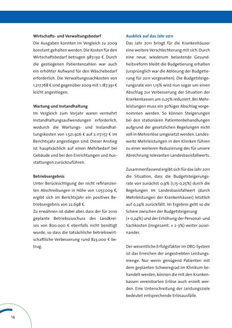 Geschäftsbericht 2010 zum Download - Klinikum Landkreis Tuttlingen