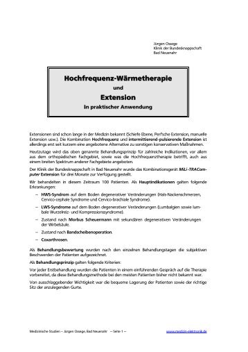 Hochfrequenz-Wärmetherapie und Extension in praktischer ...