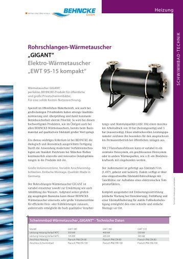 Elektro-Wärmetauscher EWT 95-15 und GIGANT - Behncke GmbH