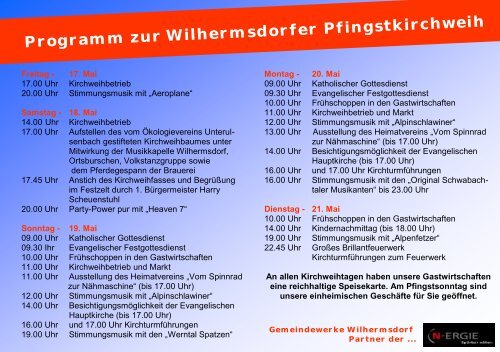 Programm zur Wilhermsdorfer Pfingstkirchweih vom 17. bis 21. Mai ...