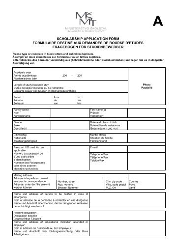 scholarship application form formulaire destiné aux demandes de ...