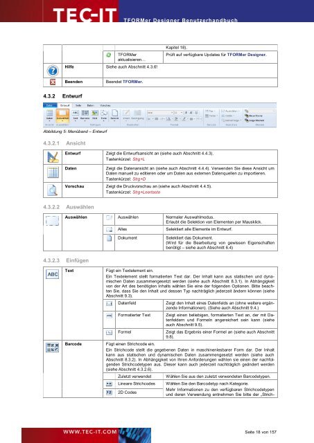 TFORMer Designer Benutzerhandbuch 7.5 - Tec-It