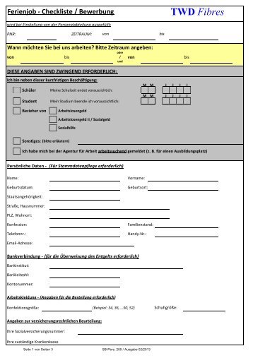 Ferienjob-Checkliste/Bewerbung - TWD Fibres GmbH Deggendorf