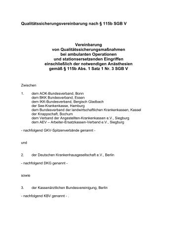 Qualitätssicherungsvereinbarung nach § 115b SGB V Vereinbarung ...