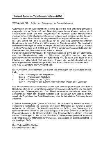 VDV-Schrift 758: Prüfen von Güterwagen im Eisenbahnbetrieb ...
