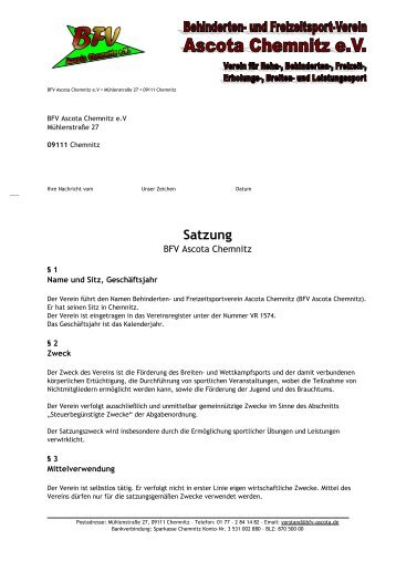 Satzung - BFV Ascota Chemnitz eV