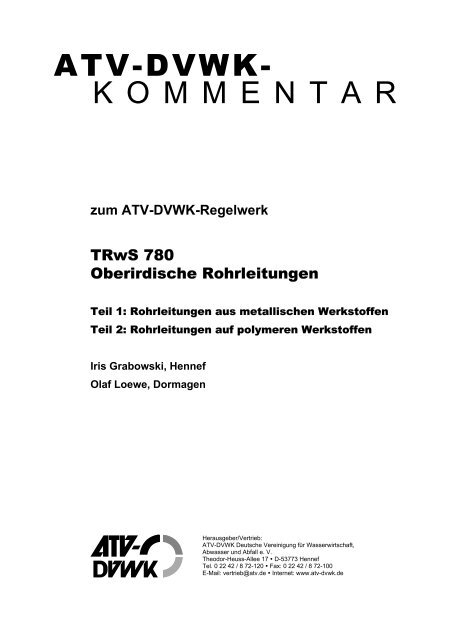 TRwS 780 Oberirdische Rohrleitungen - DWA
