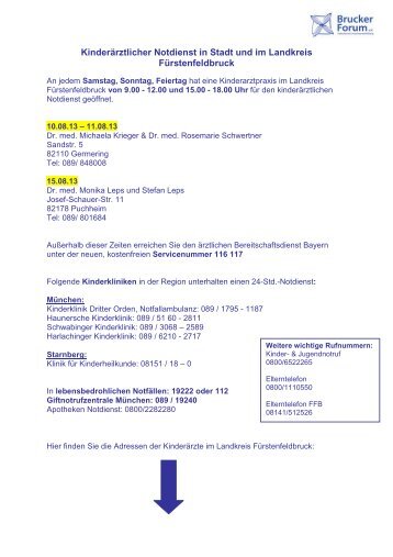 Kinderärztlicher Notdienst in Stadt und im Landkreis Fürstenfeldbruck