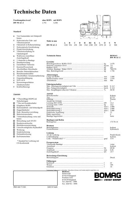 kombiwalze bw 90 ac-2 leistungsdaten - Buchberger GmbH Ingolstadt