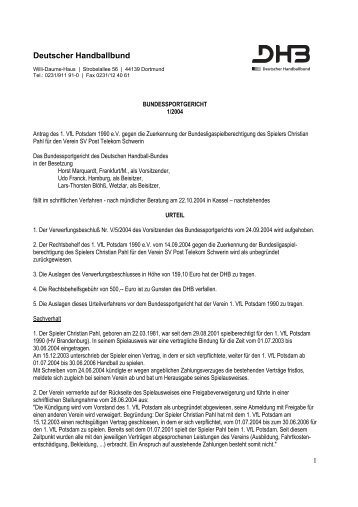 Bundessportgericht - Urteil 1/2004 - Deutscher Handballbund