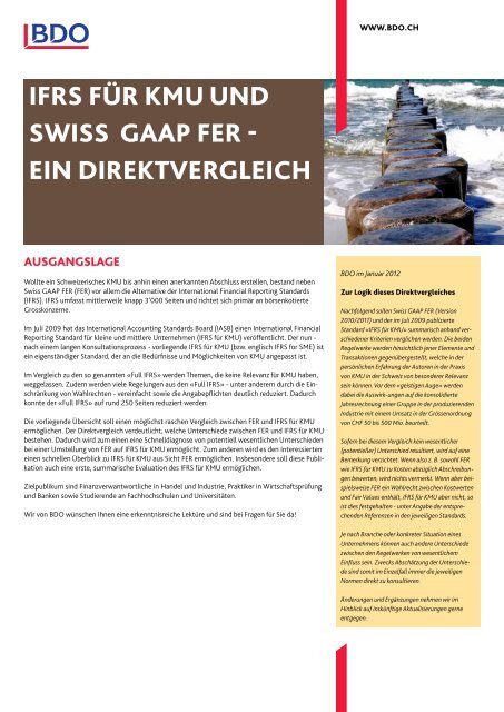 IFRs FüR KMu unD swIss gaaP FeR - eIn DIReKtveRgleIch