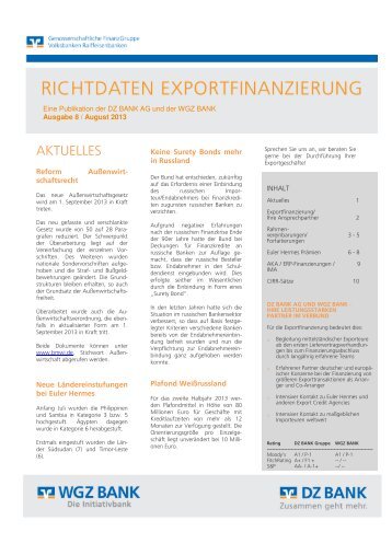 Aktuelle Richtdaten zur Exportfinanzierung - DZ Bank AG