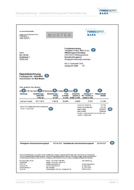 Depotabrechnung Kauf-Fremdwährung - Fondsdepot Bank