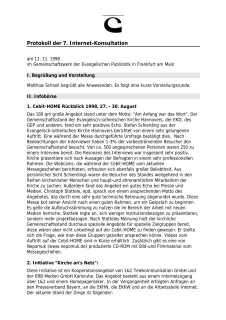 Protokoll der 7.Internet-Konsultation - GEP - Gemeinschaftswerk der ...