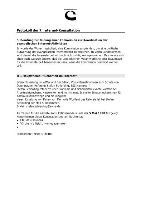 Protokoll der 7.Internet-Konsultation - GEP - Gemeinschaftswerk der ...