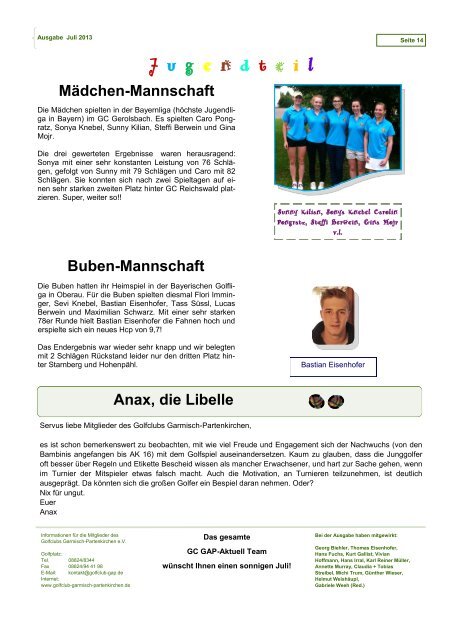 Infozeitschrift Juli 2013 - Golfclub Garmisch-Partenkirchen