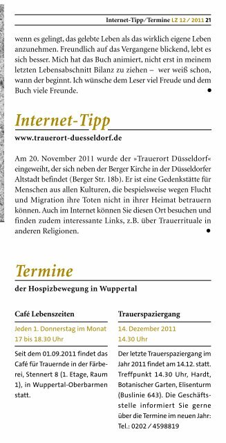 Lebenszeiten_2011_12 (PDF) - Hospiz Wuppertal Lebenszeiten eV