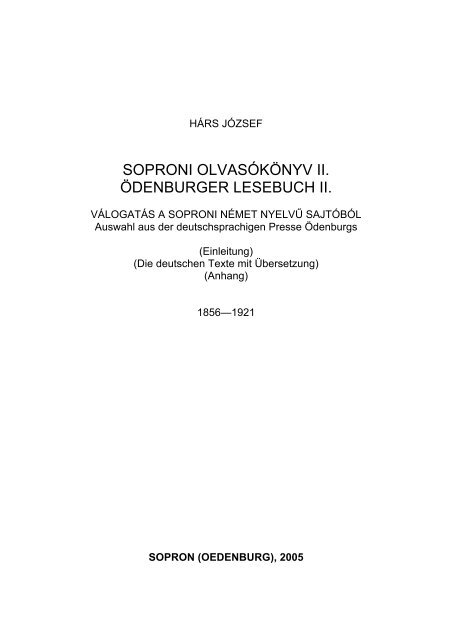 Soproni Olvasókönyv II. Cikkgyűjtemény 1856–1921. A helyi